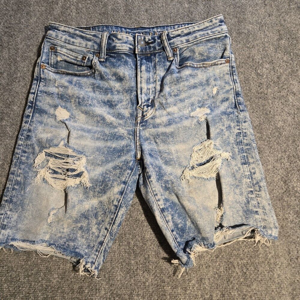 American Eagle Outfitters Shorts Mens 31 Blue Denim Bermuda Distressed Stretch